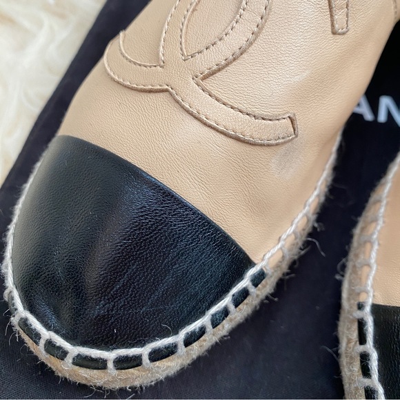💯% AUTHENTIC Pre Loved Chanel Espadrilles Beige/black size 37 - Picture 4 of 11
